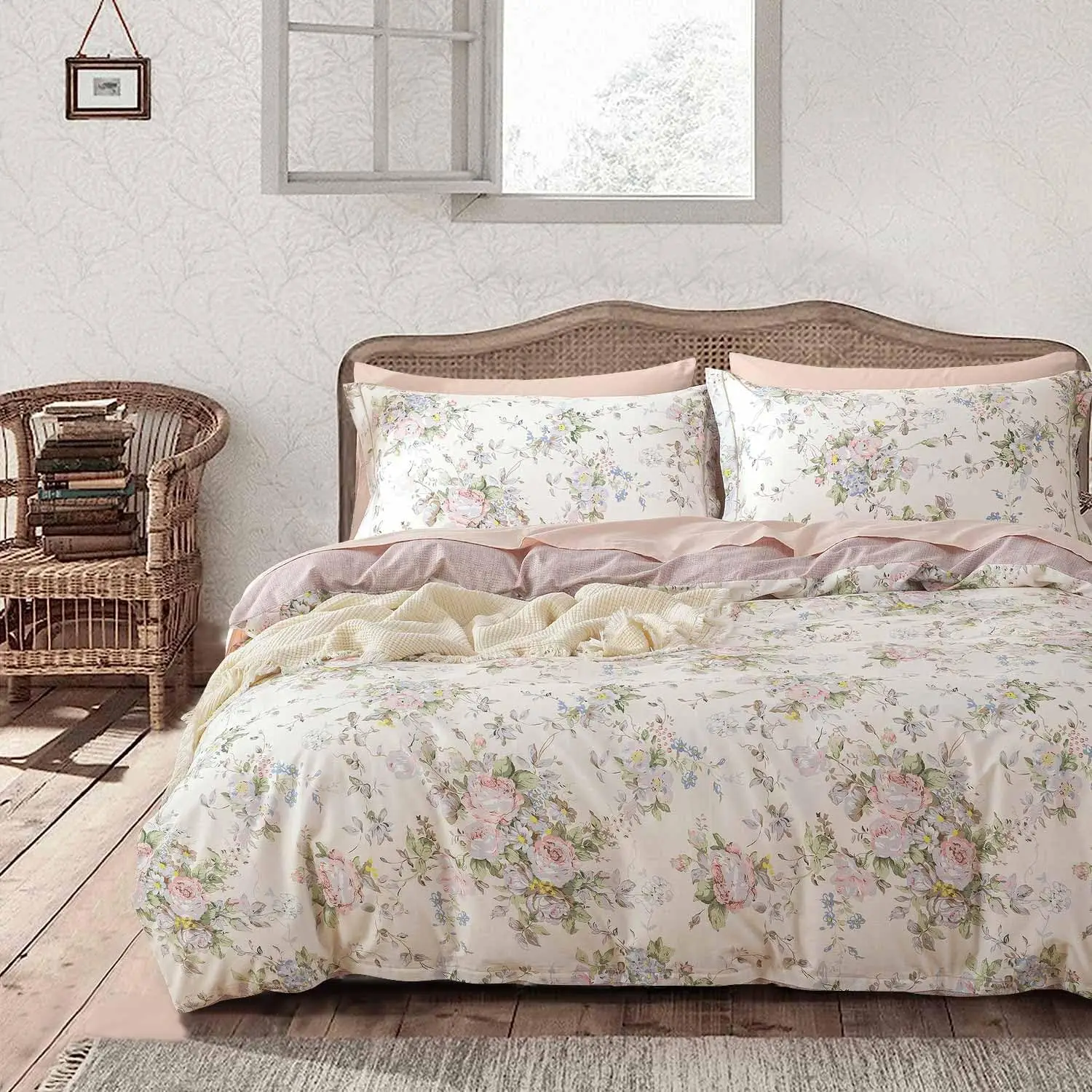 100% Cotton Floral Duvet Cover King Size 3PC Reversible Romantic Pastels Muted Rose Pink Reverse Neutral Bedding Set with Button
100% Cotton Floral Duvet Cover King Size 3PC Reversible Romantic Pastels Muted Rose Pink Reverse Neutral Bedding Set with Button