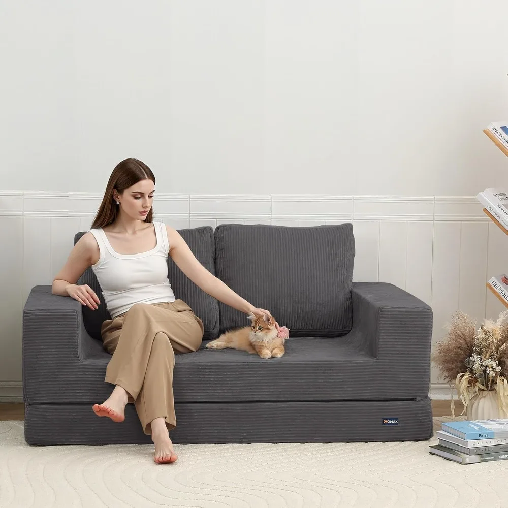 Convertible Sofa Bed Queen, Folding Fold Out Couch Bed, Floor Couch Corduroy Sleeper Mattress with Back Pillows, Boneless 
Convertible Sofa Bed Queen, Folding Fold Out Couch Bed, Floor Couch Corduroy Sleeper Mattress with Back Pillows, Boneless