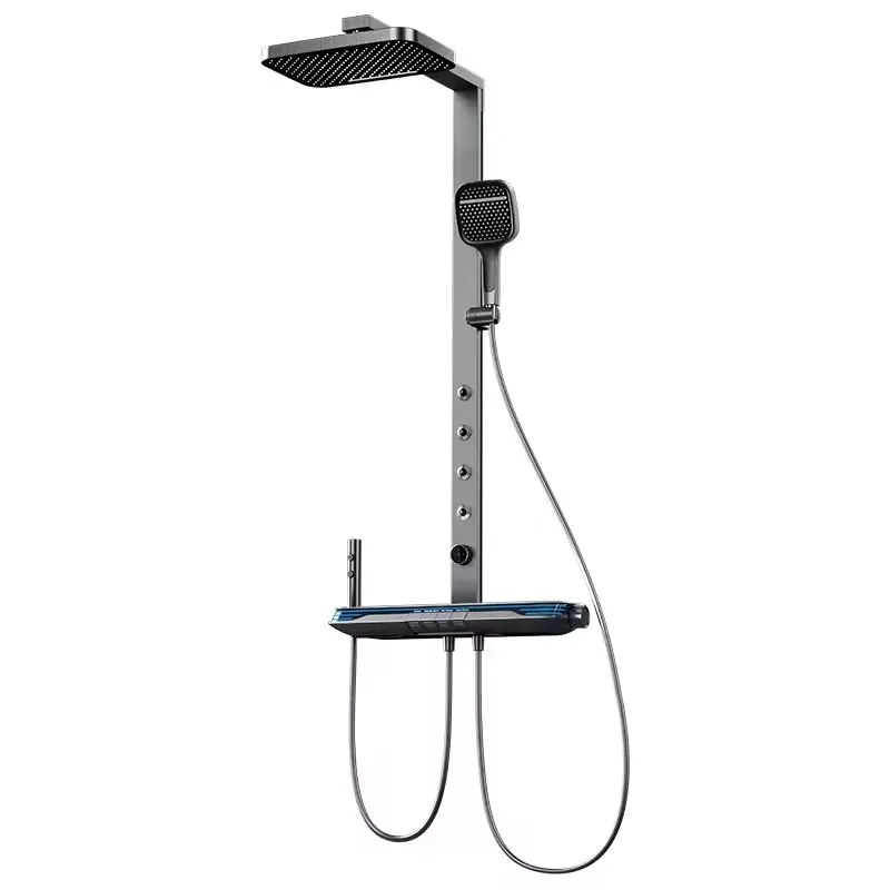 Smart LED Shower System With Back Waist Massage Gun Metal White Color Exposed Wall Mounted Rainfall Jet Spray
Smart LED Shower System With Back Waist Massage Gun Metal White Color Exposed Wall Mounted Rainfall Jet Spray