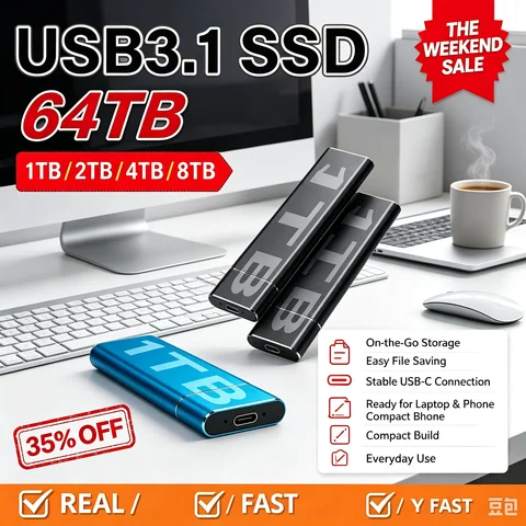 Trip & Office Dual-use External Portable SSD, Scratch Resistant Durable Casing, Immense Capacity 16TB 30TB Mac Desktop Compatibl