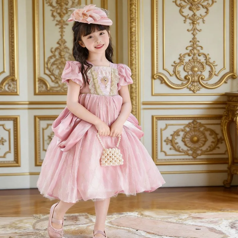 Girls Pink Short Sleeve Lolita Dress Children's High End Birthday Party Dress Little Girl European Court Style Dress Summer
Girls Pink Short Sleeve Lolita Dress Children's High End Birthday Party Dress Little Girl European Court Style Dress Summer