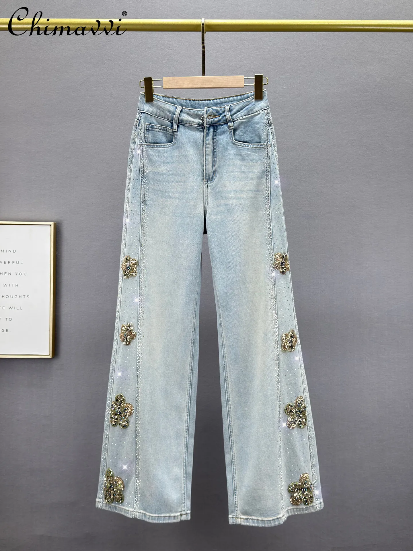 Heavy Rhinestone Jeans Women Wide-leg Pants Spring New Fashion High-waisted Loose Slimming European Heavy Long-length Pants
Heavy Rhinestone Jeans Women Wide-leg Pants Spring New Fashion High-waisted Loose Slimming European Heavy Long-length Pants