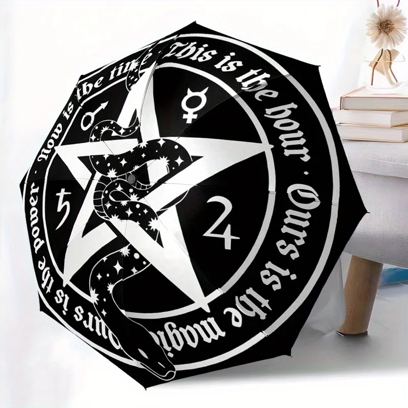 1pc Gothic Halloween Pentagram Rune Divination Umbrella - Portable Folding Durable Iron Frame, 8-Rib Structure, Manual Open Co
1pc Gothic Halloween Pentagram Rune Divination Umbrella - Portable Folding Durable Iron Frame, 8-Rib Structure, Manual Open Co