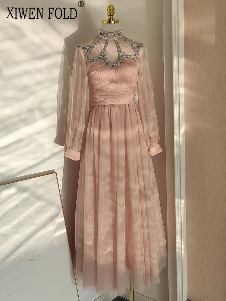 XIWEN Diamonds Mesh Fold Patchwork Solid Color High Waist A-line Fashion Design Women's Dress 2024 Autumn Winter New XF3194
XIWEN Diamonds Mesh Fold Patchwork Solid Color High Waist A-line Fashion Design Women's Dress 2024 Autumn Winter New XF3194