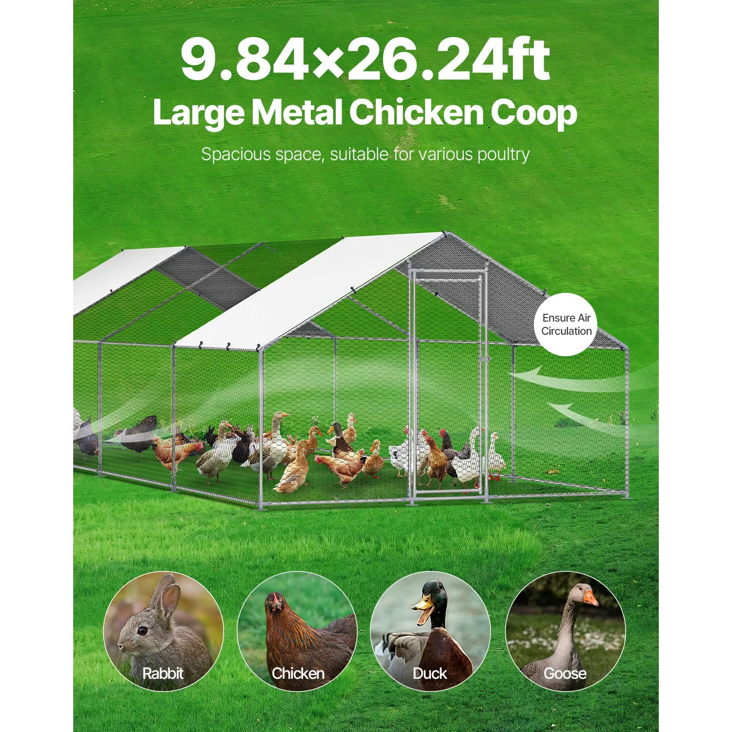 Металлический курятник 9.8x26.2x6.5 футов с пристройкой-вольером и навесом, конический кровельный укрывной тент
Металлический курятник 9.8x26.2x6.5 футов с пристройкой-вольером и навесом, конический кровельный укрывной тент