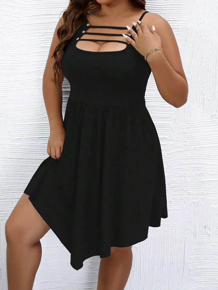 Plus Size Solid Hollow Out Spaghetti Strap Sleeveless A-Line Mini Dress
Plus Size Solid Hollow Out Spaghetti Strap Sleeveless A-Line Mini Dress