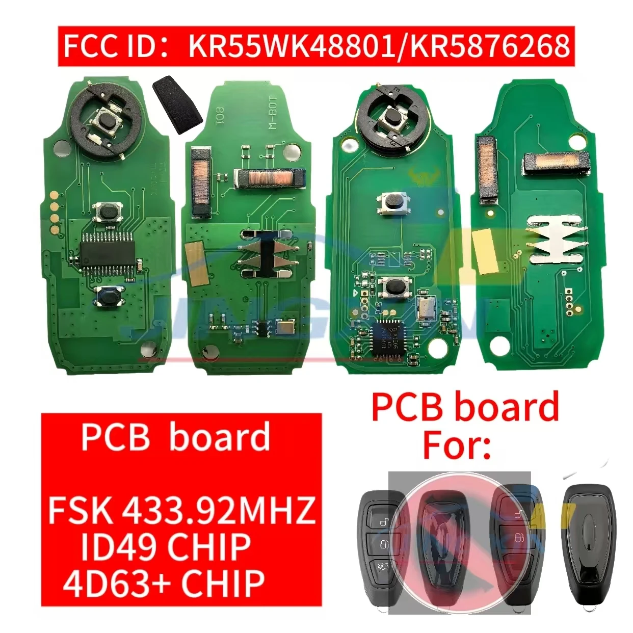 Jingxin PCB Board KR5876268/KR55WK48801 ID49/4D63+ Chip 433MHz Smart Remote Control Car Key Fit for Ford Fiesta Kuga 2016-2018
Jingxin PCB Board KR5876268/KR55WK48801 ID49/4D63+ Chip 433MHz Smart Remote Control Car Key Fit for Ford Fiesta Kuga 2016-2018