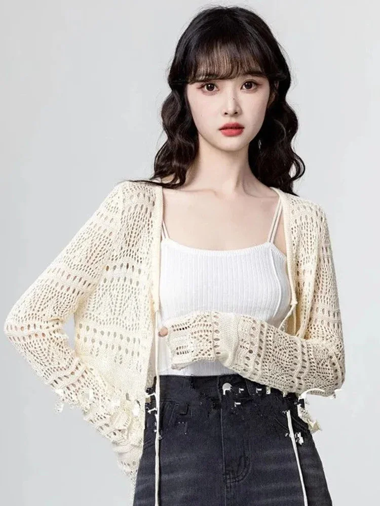 Women Hollow Out Knitted Cardigan Sweaters Autumn Lazy Wind Ice Silk Long Sleeve Coat Boho Sun Proof Shawl Lady Sweet Tops New
Women Hollow Out Knitted Cardigan Sweaters Autumn Lazy Wind Ice Silk Long Sleeve Coat Boho Sun Proof Shawl Lady Sweet Tops New