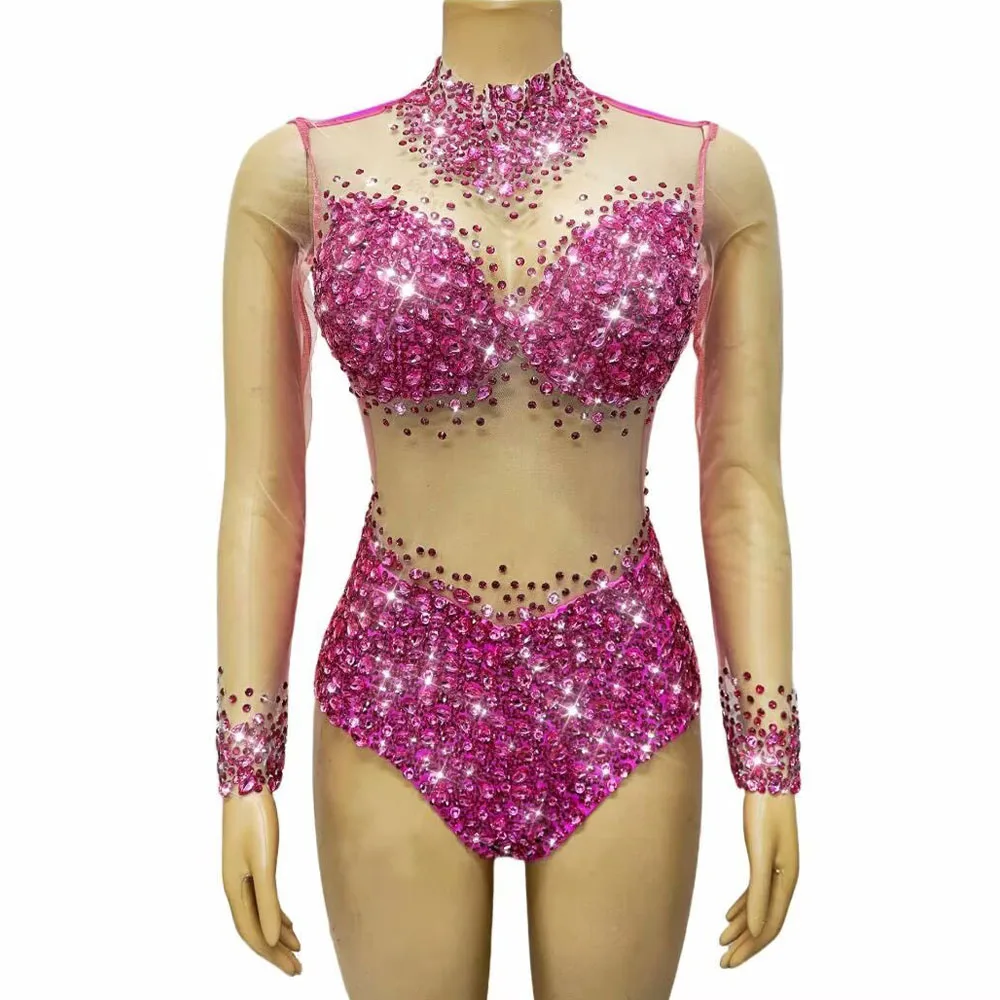 Sexy Mesh Transparent Rhinestones Pink White Blue Bodysuit Birthday Party Outfit Rhinestones Rompers Women Singer Dance Costume
Sexy Mesh Transparent Rhinestones Pink White Blue Bodysuit Birthday Party Outfit Rhinestones Rompers Women Singer Dance Costume