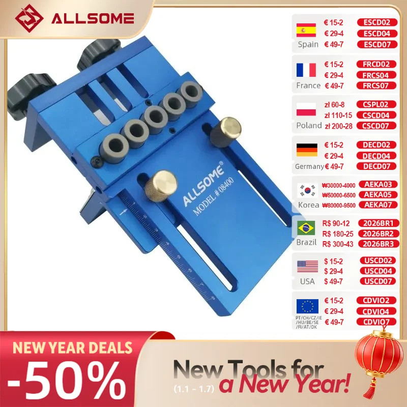 ALLSOME 08400 Aluminum Alloy Jig Dowel Dowelling Jig Set HT1705
ALLSOME 08400 Aluminum Alloy Jig Dowel Dowelling Jig Set HT1705