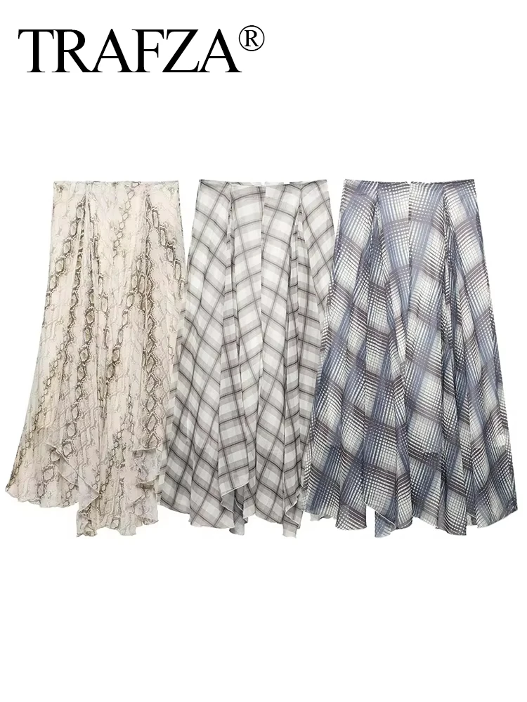 TRAFZA 2025 Summer Vintage Female Cozy Plaid Printed Midi Skirt Holiday Beach Wide Swing Casual Floating Chic Horn Skirts
TRAFZA 2025 Summer Vintage Female Cozy Plaid Printed Midi Skirt Holiday Beach Wide Swing Casual Floating Chic Horn Skirts