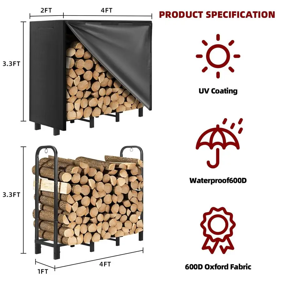 DNKMOR 4FT Firewood Rack with Waterproof Cover,Heavy Duty Firewood Storage Log Holider for OutdoorIndoor,Fireplace Wood Rack wi
DNKMOR 4FT Firewood Rack with Waterproof Cover,Heavy Duty Firewood Storage Log Holider for OutdoorIndoor,Fireplace Wood Rack wi