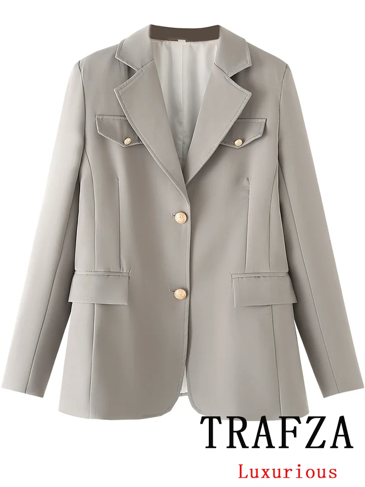 TRAFZA Vintage Chic Casual Women Blazer Solid Single Breasted V Neck Long Sleeve Pockets Blazer Fashion 2024 Office Lady Blazers
TRAFZA Vintage Chic Casual Women Blazer Solid Single Breasted V Neck Long Sleeve Pockets Blazer Fashion 2024 Office Lady Blazers