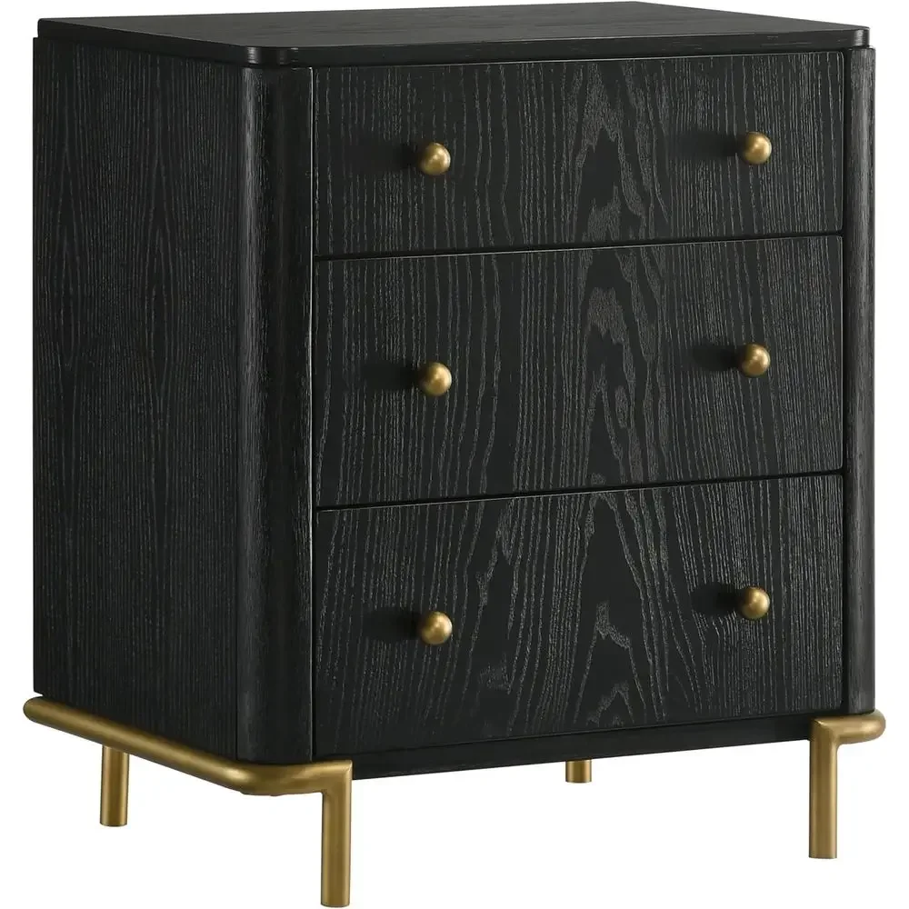 Wood 3-Drawer Nightstand with USB Ports, Soft-Lined Top, Aged Brass Knobs, Metal Base - Black
Wood 3-Drawer Nightstand with USB Ports, Soft-Lined Top, Aged Brass Knobs, Metal Base - Black