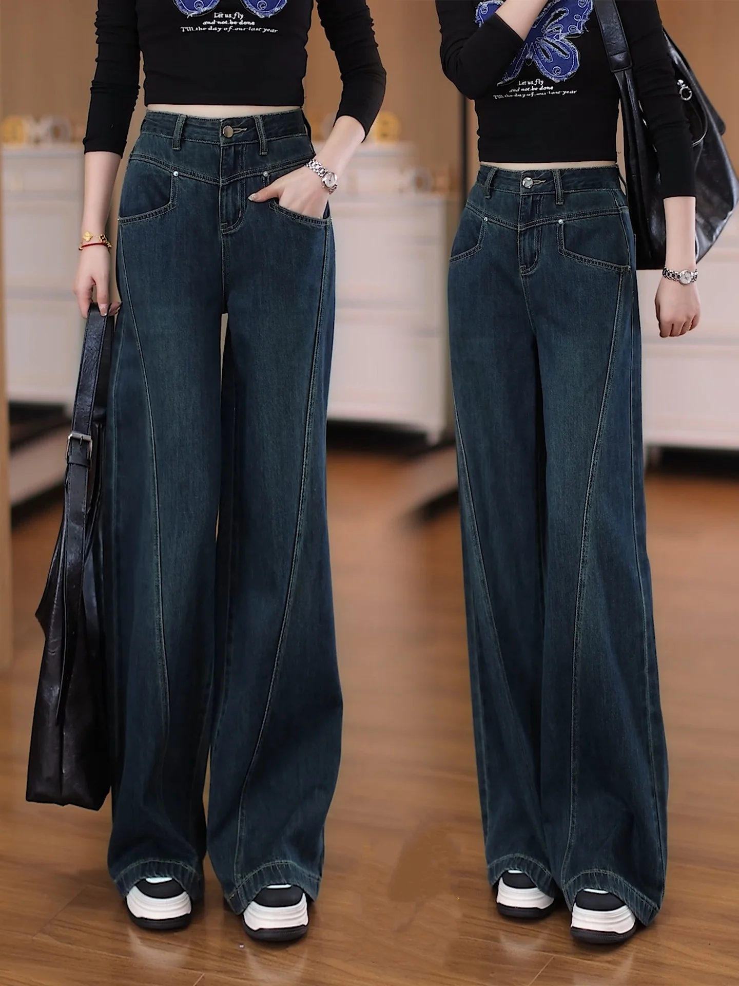 Trendy High Waist Wide Leg Jeans Women's Loose Fashionable Straight Cut Pants Large Size Casual Cotton Denim Spring Season
Trendy High Waist Wide Leg Jeans Women's Loose Fashionable Straight Cut Pants Large Size Casual Cotton Denim Spring Season