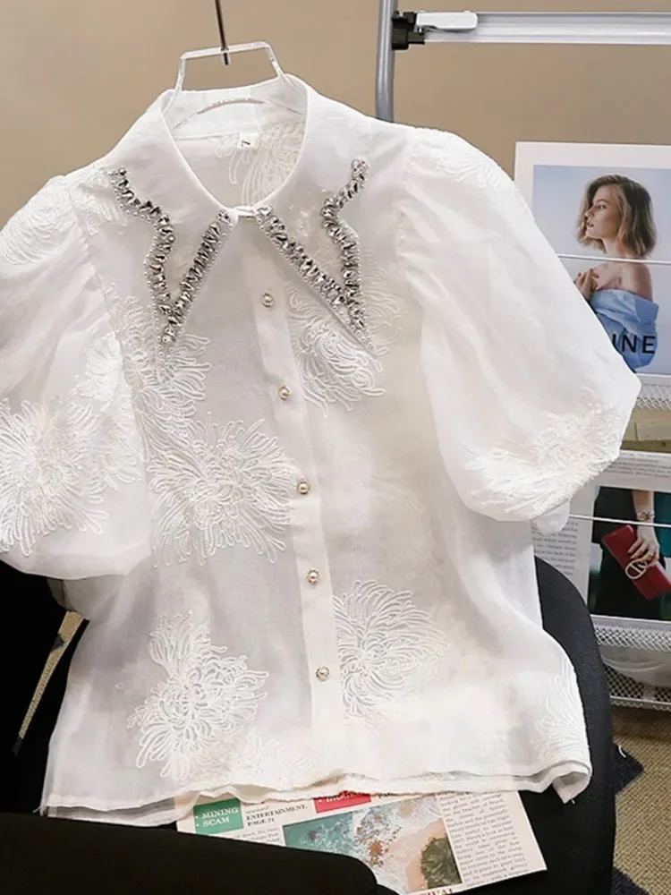 Spring Summer Sweet Blusas Mujer Korean Fashion Thin Diamond Shirts&blouses Women Tops Flowers Puff Sleeve
Spring Summer Sweet Blusas Mujer Korean Fashion Thin Diamond Shirts&blouses Women Tops Flowers Puff Sleeve