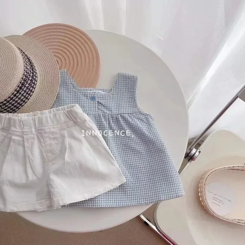Girls Clothes Sets Summer Kids Casual Clothing for Girls Checked Straps+White Shorts Children's Baby Girl Outfit
Girls Clothes Sets Summer Kids Casual Clothing for Girls Checked Straps+White Shorts Children's Baby Girl Outfit