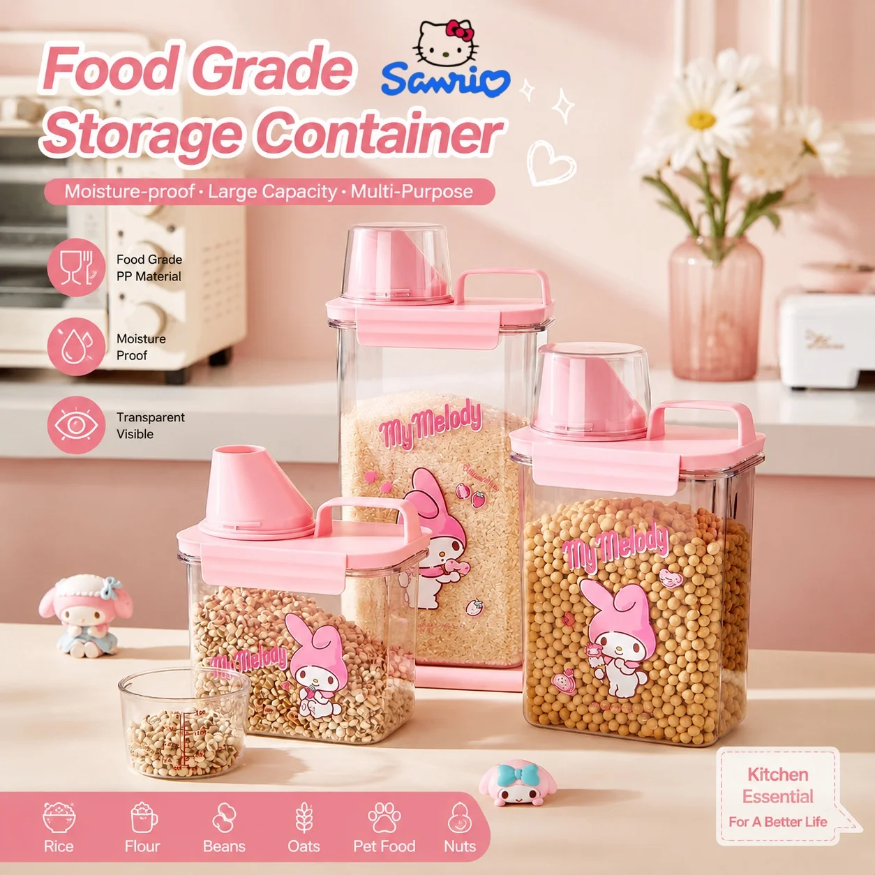 Sanrio Hello Kitty Large Sealed Jar Rice Bucket Container Kitchen Food Flour Pet Cerea Clean Moisture-proof Storage Container
Sanrio Hello Kitty Large Sealed Jar Rice Bucket Container Kitchen Food Flour Pet Cerea Clean Moisture-proof Storage Container
