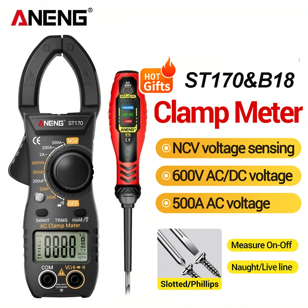 ANENG ST170 Clamp Meter Multimeter With HD Backlight Display Screen Mini Amperimetric Clamp Tester Noncontact Electrician Tools
ANENG ST170 Clamp Meter Multimeter With HD Backlight Display Screen Mini Amperimetric Clamp Tester Noncontact Electrician Tools