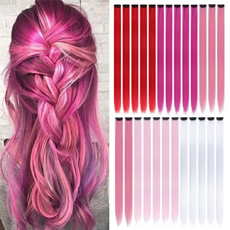 Colored Clip in Hair Extensions for Girls 25 pcs Straight Fashion Hairpieces for Party Highlights 5 warm colors, Red, Rose red,
Colored Clip in Hair Extensions for Girls 25 pcs Straight Fashion Hairpieces for Party Highlights 5 warm colors, Red, Rose red,