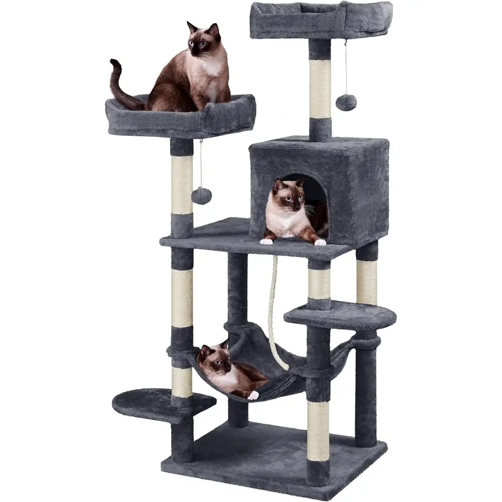 Large 59in Cat Tree Tower with Scratching Posts, Play House, Climber, Condo, and Anti-Dump Device for Kittens/Cats, Gray
Large 59in Cat Tree Tower with Scratching Posts, Play House, Climber, Condo, and Anti-Dump Device for Kittens/Cats, Gray