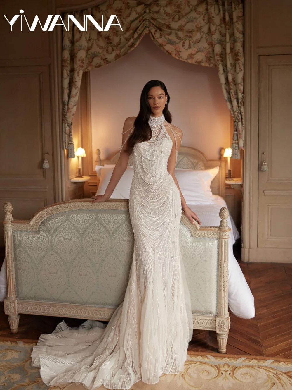 Opulent Shinny Pearls Lace Wedding Dress Dreamy Halter Backless Bridal Gown Customized Glamorous Mermaid Long Dresses For Bride
Opulent Shinny Pearls Lace Wedding Dress Dreamy Halter Backless Bridal Gown Customized Glamorous Mermaid Long Dresses For Bride