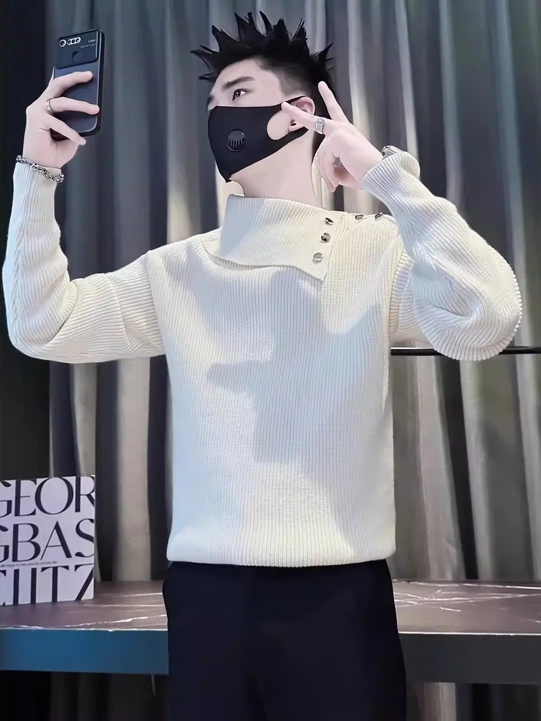 High-Ne Knitted Sweater Men's Loose Long Sve White Faionable Casual Top Warm Comfortable Soft Material Spring Autumn
High-Ne Knitted Sweater Men's Loose Long Sve White Faionable Casual Top Warm Comfortable Soft Material Spring Autumn