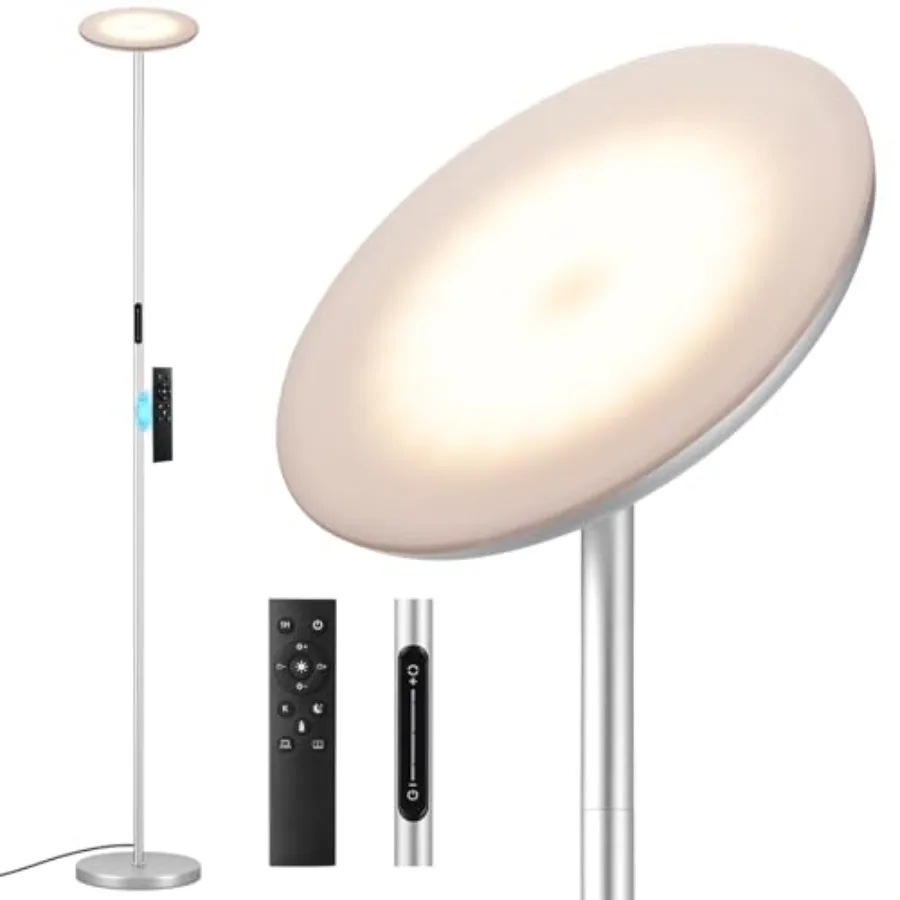 Modern LED Floor Lamp - Remote and Touch Control, 36W/1500LM Sky Torchiere Standing Lamp, Fully Dimmable, 3 Color Temperatures,
Modern LED Floor Lamp - Remote and Touch Control, 36W/1500LM Sky Torchiere Standing Lamp, Fully Dimmable, 3 Color Temperatures,