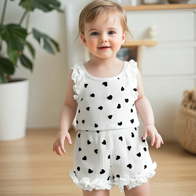Toddler Girls 2 Piece Clothing Set Sleeveless Round Neck Ruffle Trim Heart Pattern Tank Top and Shorts Ensemble
Toddler Girls 2 Piece Clothing Set Sleeveless Round Neck Ruffle Trim Heart Pattern Tank Top and Shorts Ensemble