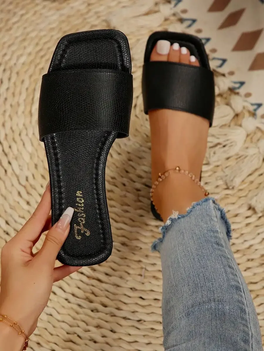 Womens Black Square Toe Flat Slide Sandals Summer Casual Beach Shoes
Womens Black Square Toe Flat Slide Sandals Summer Casual Beach Shoes