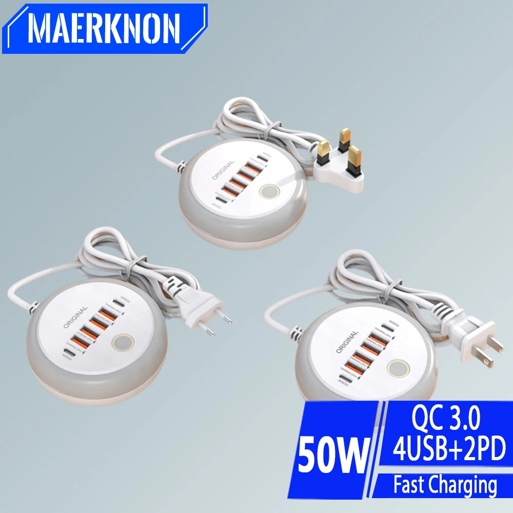 50W USB Charger 6 Ports PD Fast Charging Mobile Phone Adapter For iPhone Samsung Xiaomi Huawei QC 3.0 With Touch LED/ Fill Light
50W USB Charger 6 Ports PD Fast Charging Mobile Phone Adapter For iPhone Samsung Xiaomi Huawei QC 3.0 With Touch LED/ Fill Light