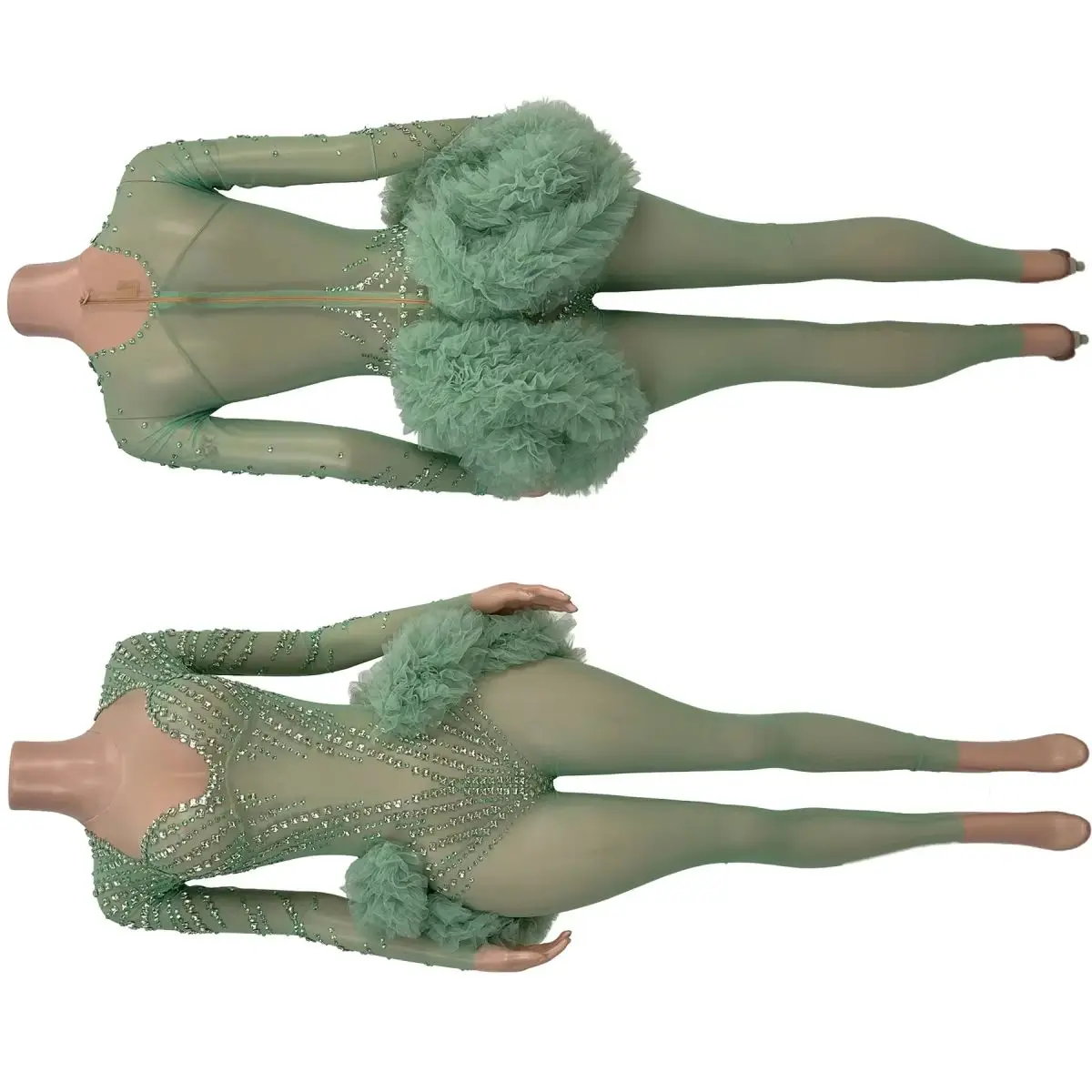 Mint Green Rhinestone Mesh Tight Fitting Jumpsuit Long Sleeve Sweetheart Tulle Ruffle Accent Full Body Performance Outfit Zhusun
Mint Green Rhinestone Mesh Tight Fitting Jumpsuit Long Sleeve Sweetheart Tulle Ruffle Accent Full Body Performance Outfit Zhusun