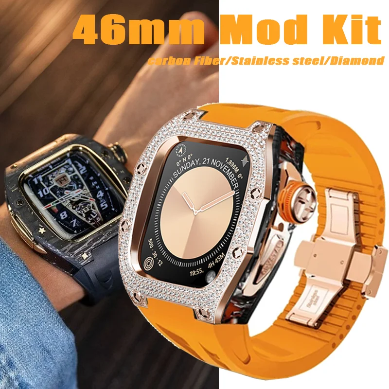 Luxury Carbon Fiber Titaniun Diamonds Case For Apple Watch 11/10 46MM Modification kit Side transparent frame+Rubber Strap Set
Luxury Carbon Fiber Titaniun Diamonds Case For Apple Watch 11/10 46MM Modification kit Side transparent frame+Rubber Strap Set