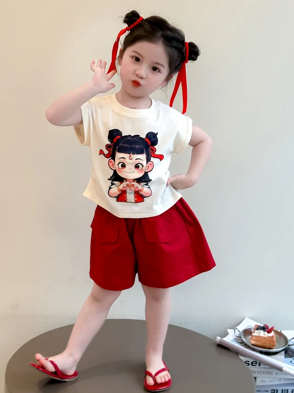 Faionable ort Sve Outfit для девочек, летняя новая одежда Sle Tang Sanzang, детская футболка и комплект orts, дышащий и однотонный... 
Faionable ort Sve Outfit для девочек, летняя новая одежда Sle Tang Sanzang, детская футболка и комплект orts, дышащий и однотонный...