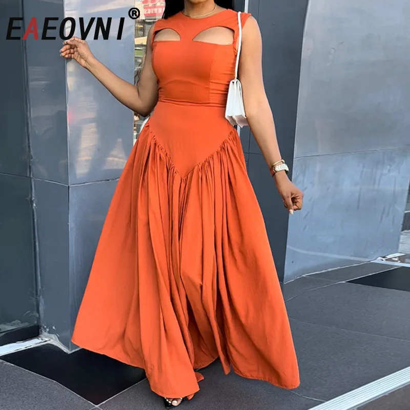 EAEOVNI 2025 Orange Sleeveless A-line Long Dress For Women Hollow Out Design Spliced Folds Dresses Fashion New Clothing 1A563
EAEOVNI 2025 Orange Sleeveless A-line Long Dress For Women Hollow Out Design Spliced Folds Dresses Fashion New Clothing 1A563