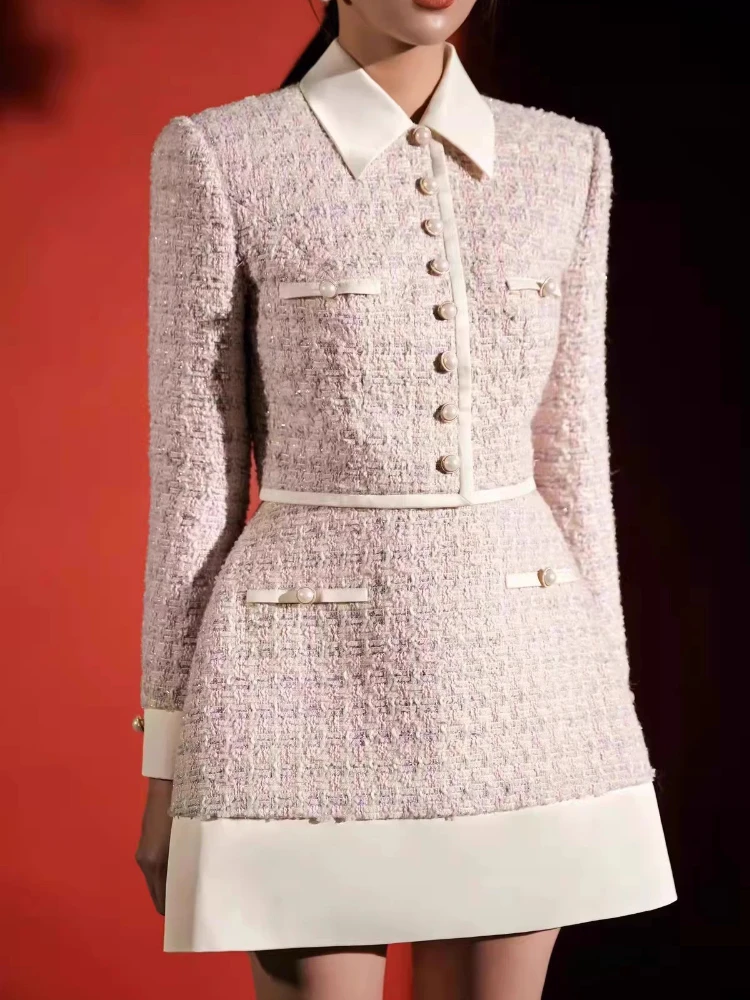 Pink Purple Tweed Women Vintage Jacket and Skirt Suit Autumn New in Two-piece Dress Set Long Sleeve Elegant Turn-down Collar
Pink Purple Tweed Women Vintage Jacket and Skirt Suit Autumn New in Two-piece Dress Set Long Sleeve Elegant Turn-down Collar