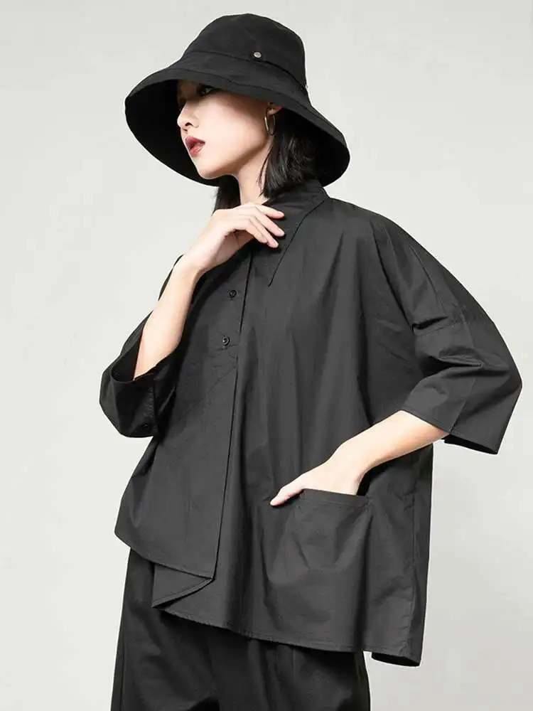 Women Black Irregular Hem Big Size Blouse New Lapel Three-quarter Sleeve Shirt Fashion Tide Spring Autumn
Women Black Irregular Hem Big Size Blouse New Lapel Three-quarter Sleeve Shirt Fashion Tide Spring Autumn