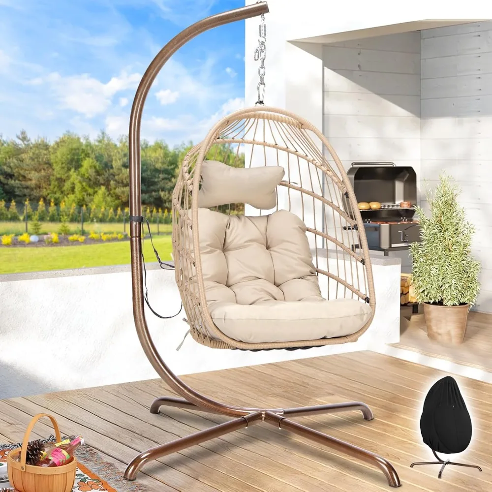 Patio Hanging Egg Chair with Stand, Rattan Swing Chair with Cushion and Pillow, Wicker Hammock Chair for Indoor Outdoor
Patio Hanging Egg Chair with Stand, Rattan Swing Chair with Cushion and Pillow, Wicker Hammock Chair for Indoor Outdoor