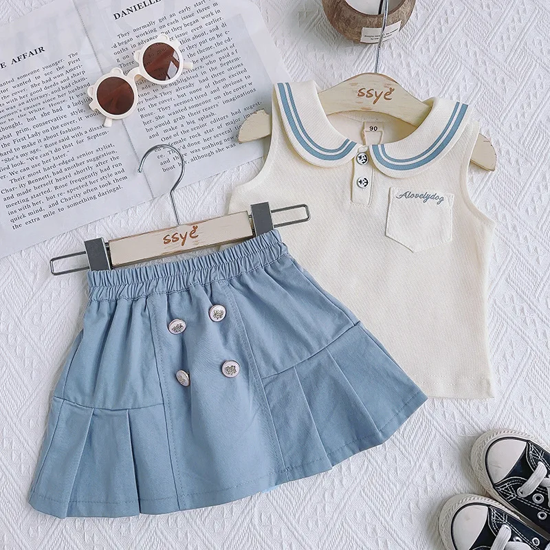 Girls' College Style Set Summer New Style 2025 Little Girl Navy Collar Sleeveless Top Skirt Pants Stylish Two Piece Set
Girls' College Style Set Summer New Style 2025 Little Girl Navy Collar Sleeveless Top Skirt Pants Stylish Two Piece Set