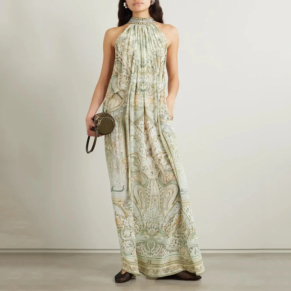 Women's Sleeveless Long Dress with Neckline Hot Drilling Printed Tie Elegant Summer Fashion New Y2K Trendy 2024
Women's Sleeveless Long Dress with Neckline Hot Drilling Printed Tie Elegant Summer Fashion New Y2K Trendy 2024