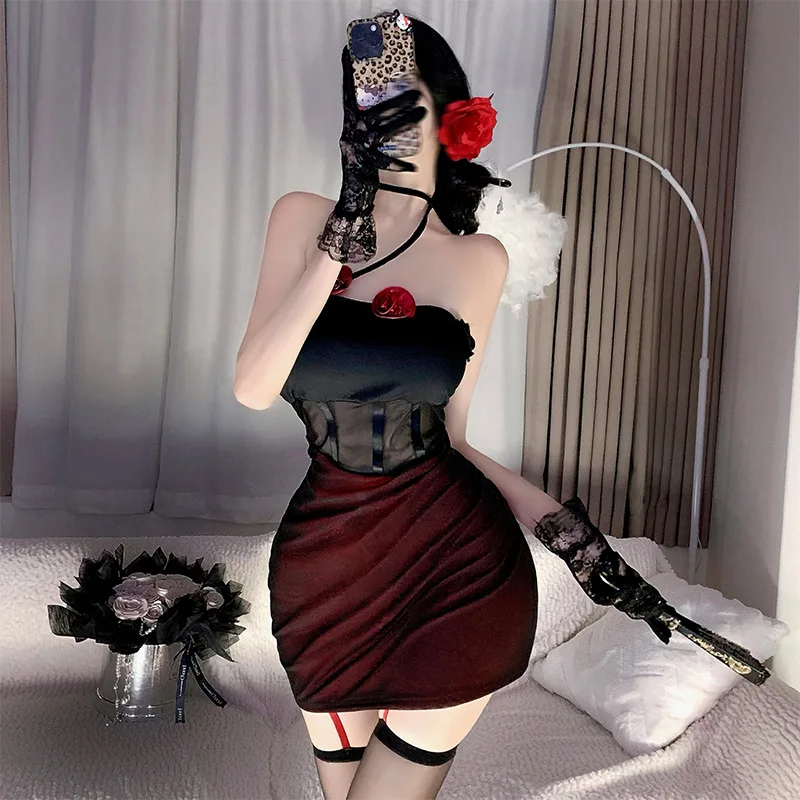 Dark Pure Desire Spice Girl See-through Mesh Three-dimensional Flowers Hanging Neck Sexy Underwear Sexy Backless Slim Dress
Dark Pure Desire Spice Girl See-through Mesh Three-dimensional Flowers Hanging Neck Sexy Underwear Sexy Backless Slim Dress