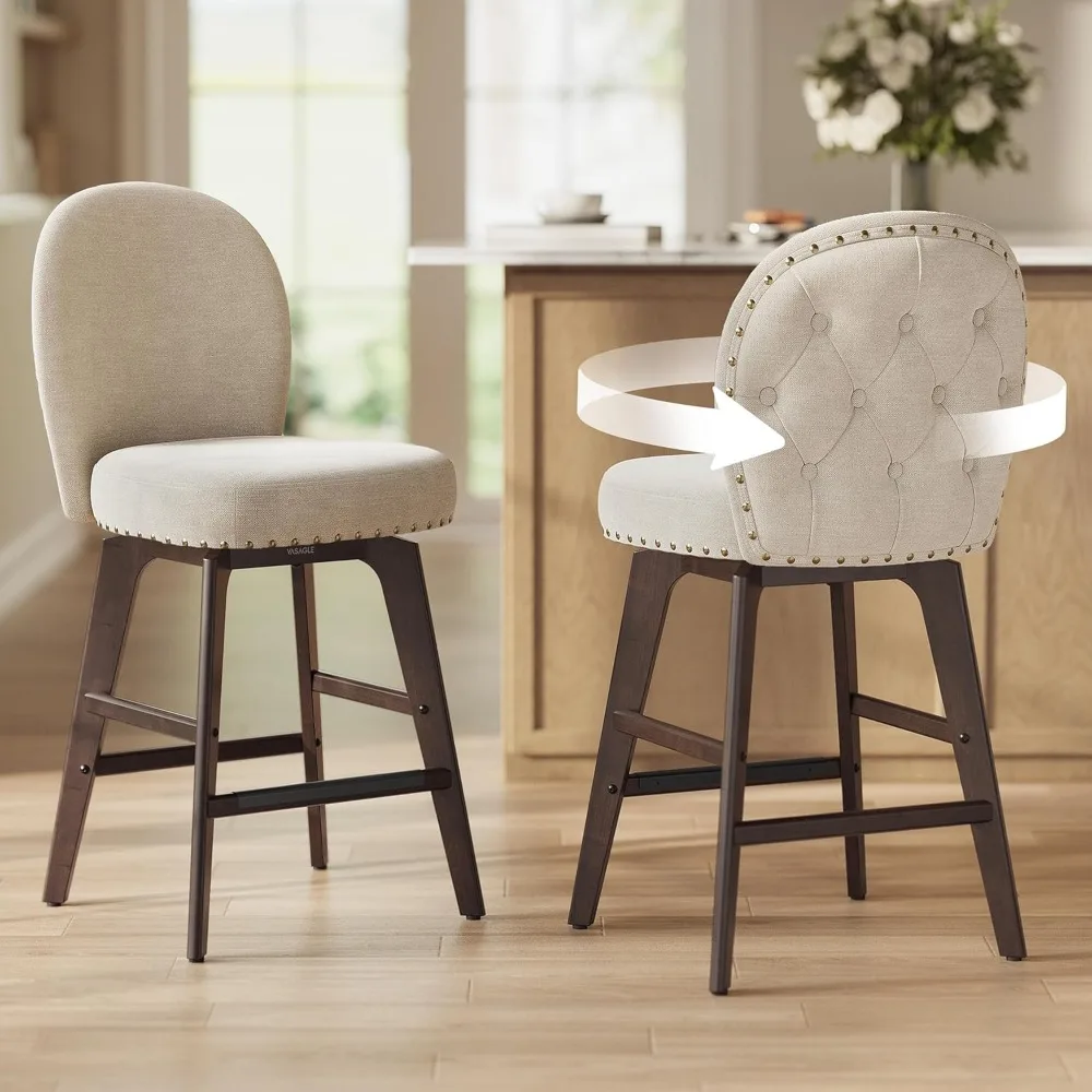 Bar Stools Set of 2, Swivel Counter Height Bar Stools with Back and Wood Legs, Chenille Fabric Upholstered Barstools, 26.2-Inch
Bar Stools Set of 2, Swivel Counter Height Bar Stools with Back and Wood Legs, Chenille Fabric Upholstered Barstools, 26.2-Inch