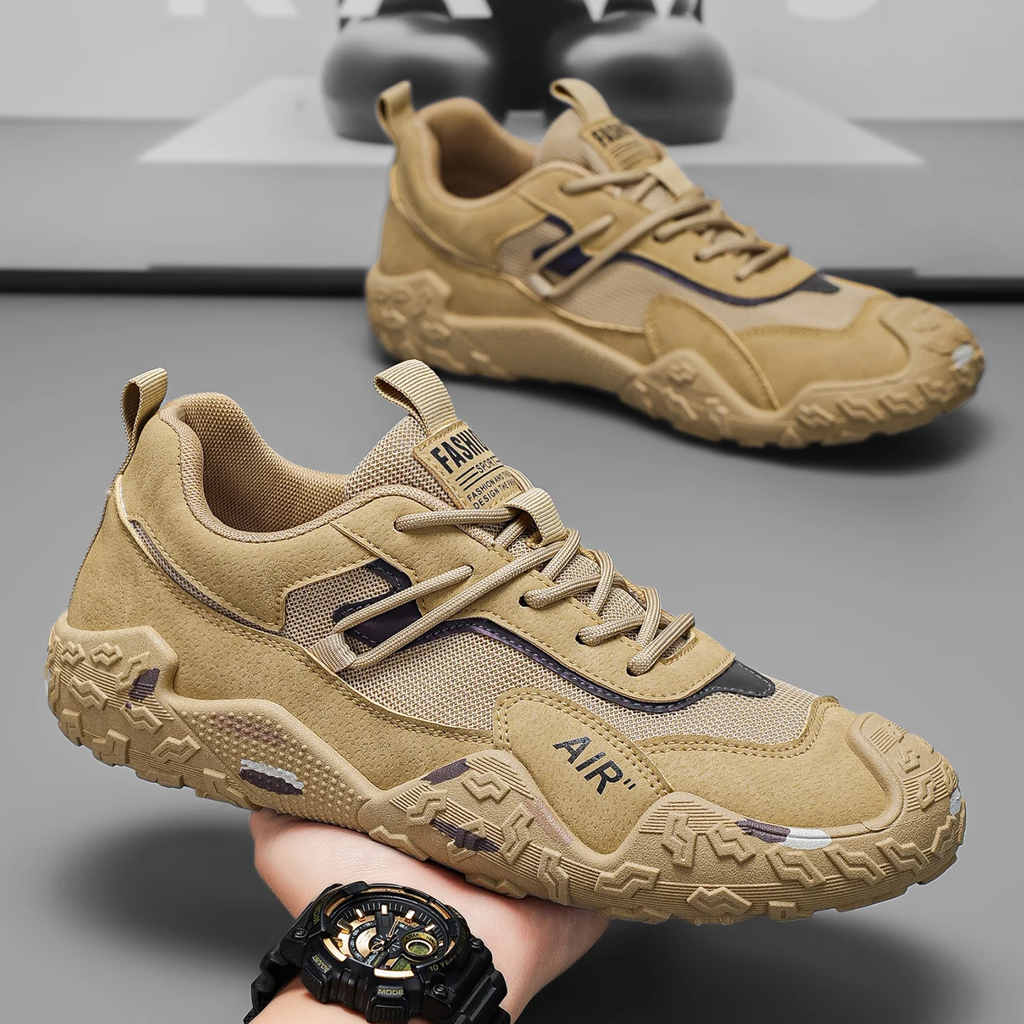 Men's Khaki Outdoor Hiking Shoes Breathable Mesh Suede Patchwork Non Slip Rugged Sole Trekking Sneakers Casual Work Walking Shoe
Men's Khaki Outdoor Hiking Shoes Breathable Mesh Suede Patchwork Non Slip Rugged Sole Trekking Sneakers Casual Work Walking Shoe