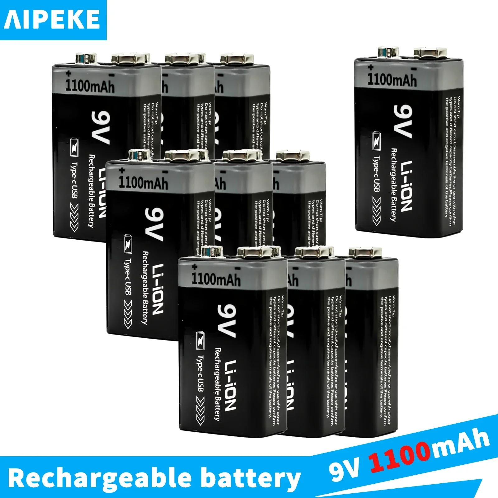 AIPEKE Batteries 9V 1100mAh li-ion 9v Rechargeable battery USB 9V Battery for Multimeter Microphone Toy Remote Control KTV
AIPEKE Batteries 9V 1100mAh li-ion 9v Rechargeable battery USB 9V Battery for Multimeter Microphone Toy Remote Control KTV