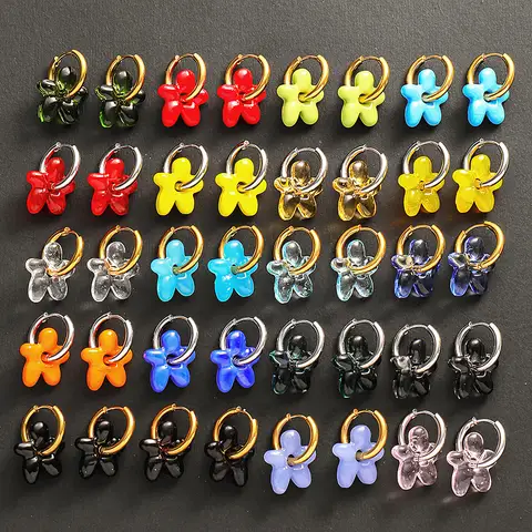 Vintage Glass Flowers Earring Real Gold Plated Hoops Earrings For Women Men Ear Jewelry Gift Boucle d'Oreilles Acier Inoxydable