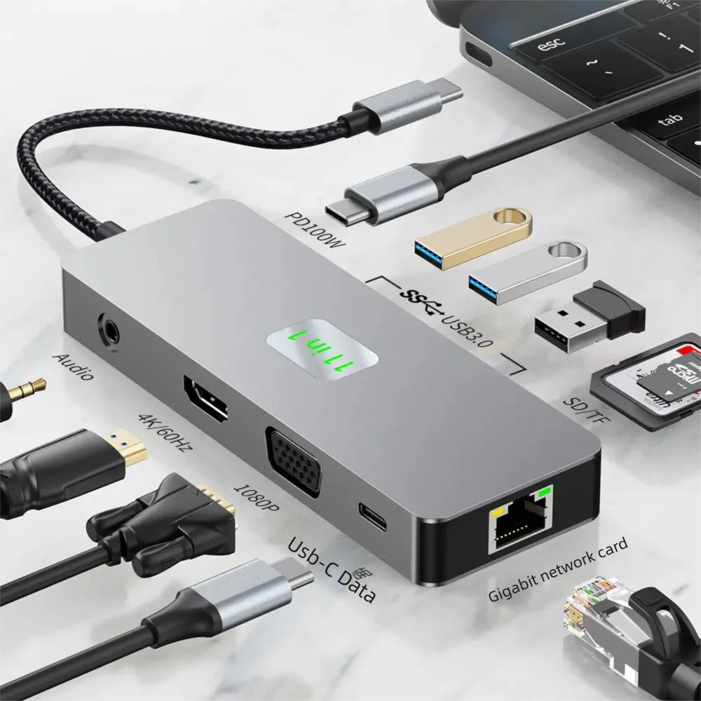 11In1 USB-C Hub 5Gbps High-Speed Data Transfer USB-C Docking Station with HDMI 4k/60Hz Ethernet RJ45 1000M Card Reader TF/SD
11In1 USB-C Hub 5Gbps High-Speed Data Transfer USB-C Docking Station with HDMI 4k/60Hz Ethernet RJ45 1000M Card Reader TF/SD