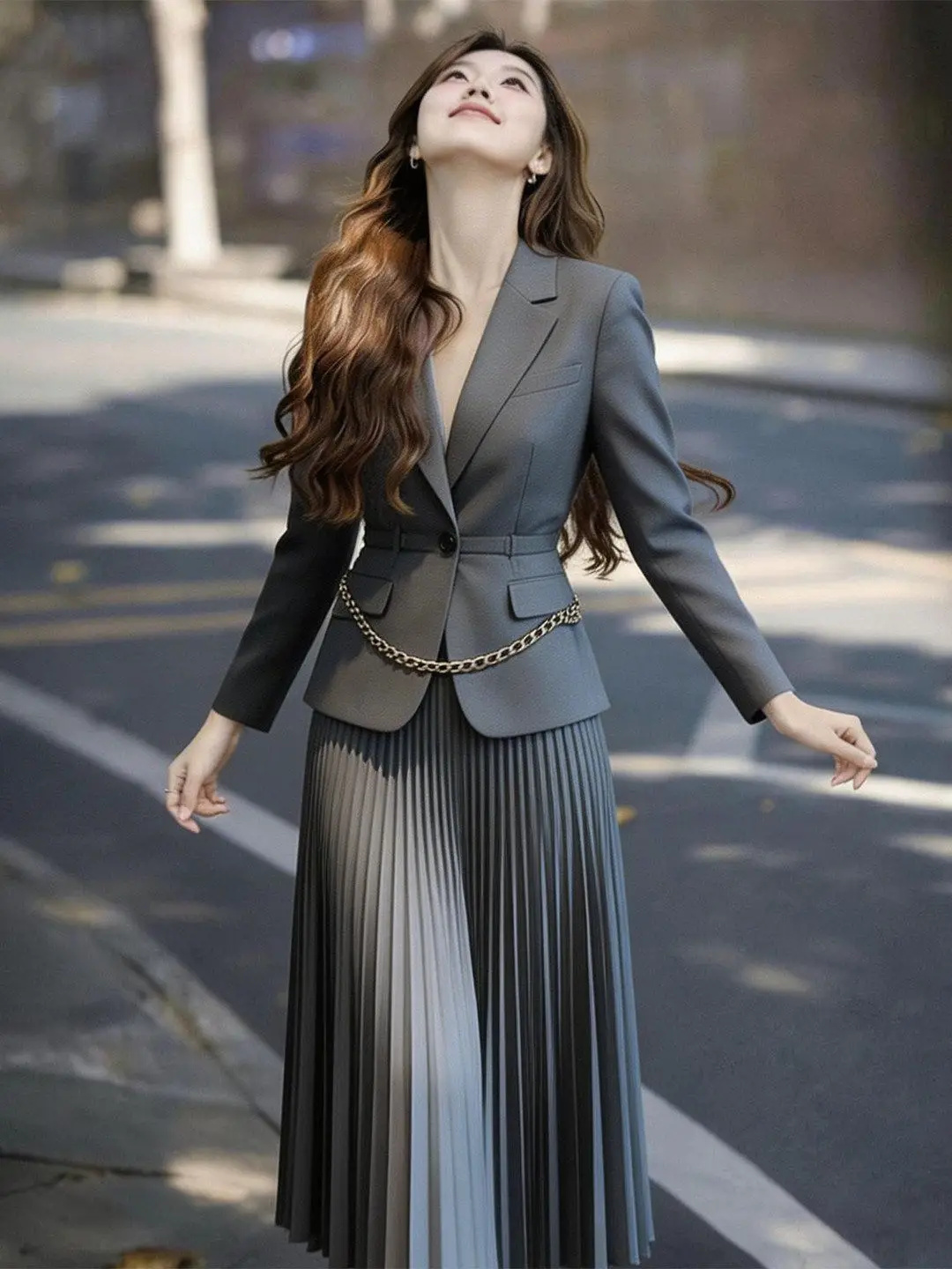Grey Suit Jacket and Half Skirt Two-piece Set for Women's 2026 Spring/summer Korean Version High-end Outfit
Grey Suit Jacket and Half Skirt Two-piece Set for Women's 2026 Spring/summer Korean Version High-end Outfit