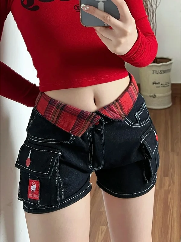 Dopne Cartoon KT Plaid Embroidery Denim orts Women Summer Design Spicy Ultra-ort Wide Leg Hot Pants Casual Sle
Dopne Cartoon KT Plaid Embroidery Denim orts Women Summer Design Spicy Ultra-ort Wide Leg Hot Pants Casual Sle