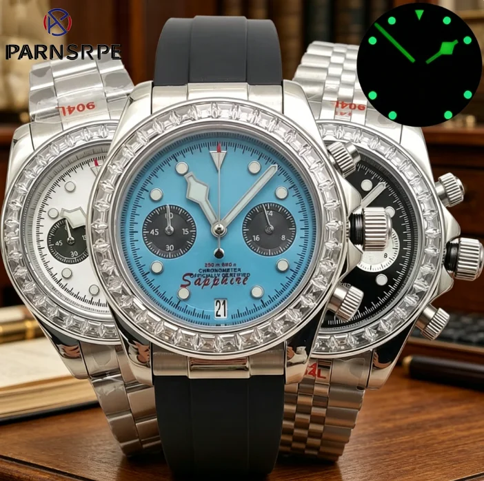 Men's VK64 Quartz Sport Watch, Sapphire Glass Chronograph with Diamond Bezel, Stainless Steel and Rubber Strap, Water Resistant
Men's VK64 Quartz Sport Watch, Sapphire Glass Chronograph with Diamond Bezel, Stainless Steel and Rubber Strap, Water Resistant