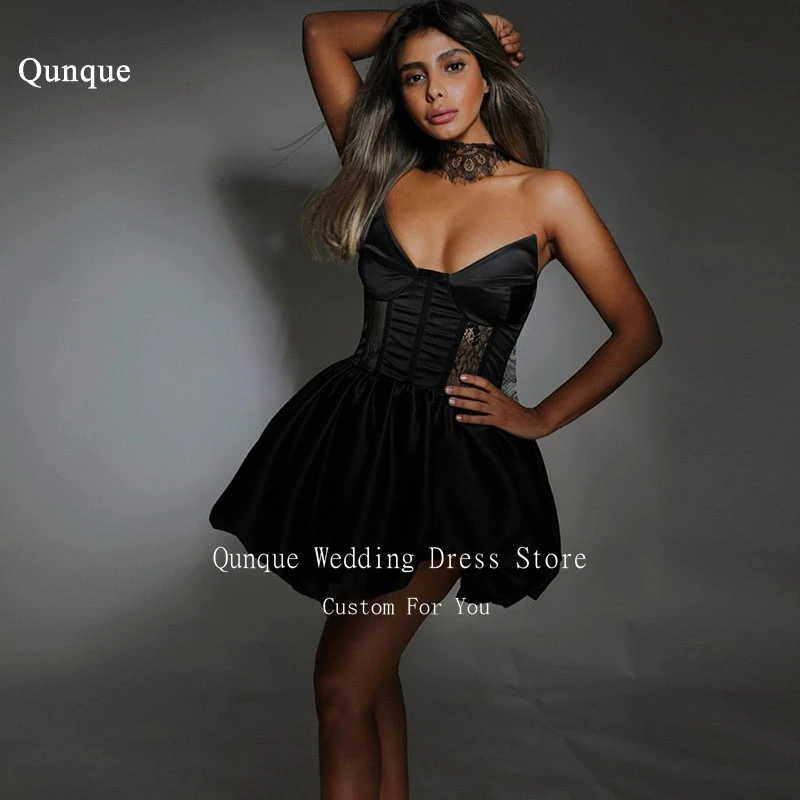 Qunque Sexy Back Prom Dress Sweetheart Satin Black Robes De Soirée Lace Mini Party Gown for Women Cocktail Dresses Customized
Qunque Sexy Back Prom Dress Sweetheart Satin Black Robes De Soirée Lace Mini Party Gown for Women Cocktail Dresses Customized